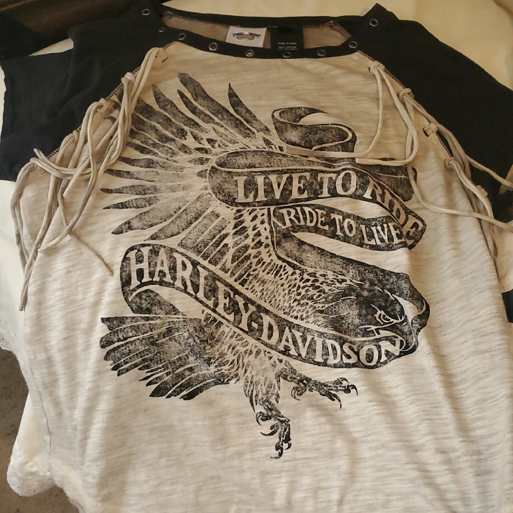 Harley-Davidson Black and Cream Short Sleeve Tee
